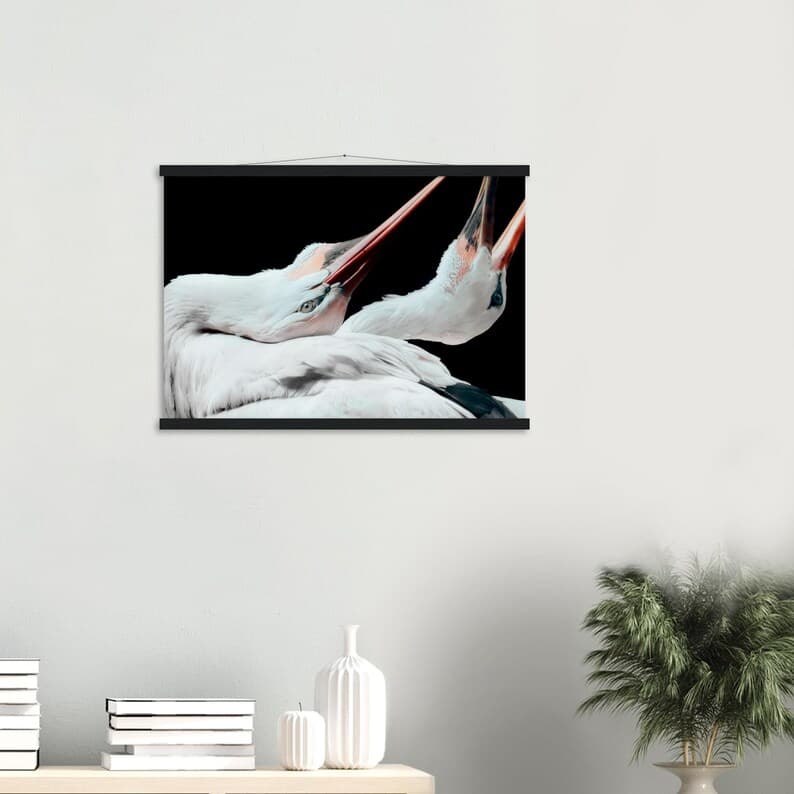 Stork Photography Poster with Wood Hanger